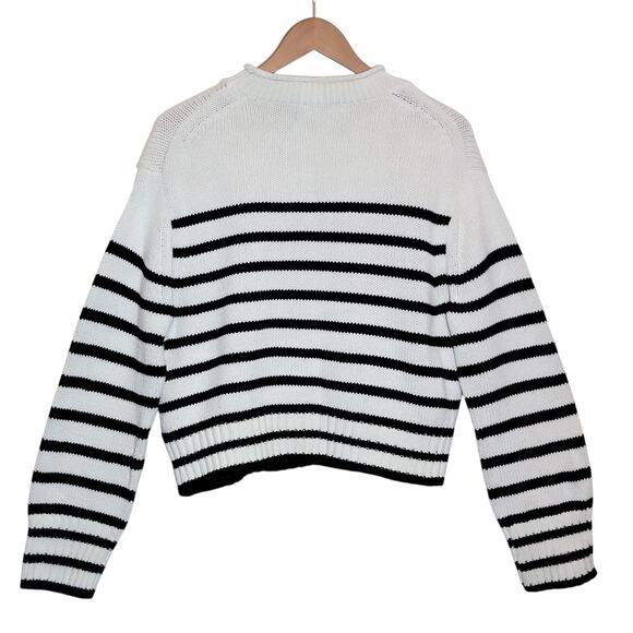 J. Crew Heritage Cotton Rollneck Stripe Sweater Black White M Casual Preppy - Picture 8 of 13